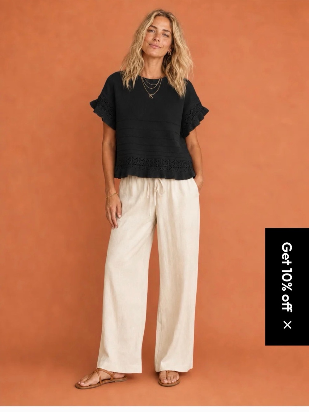 Loma Black Ruffle Short-Sleeve Knit Top. “The Brise Top” size XL. Runs small.